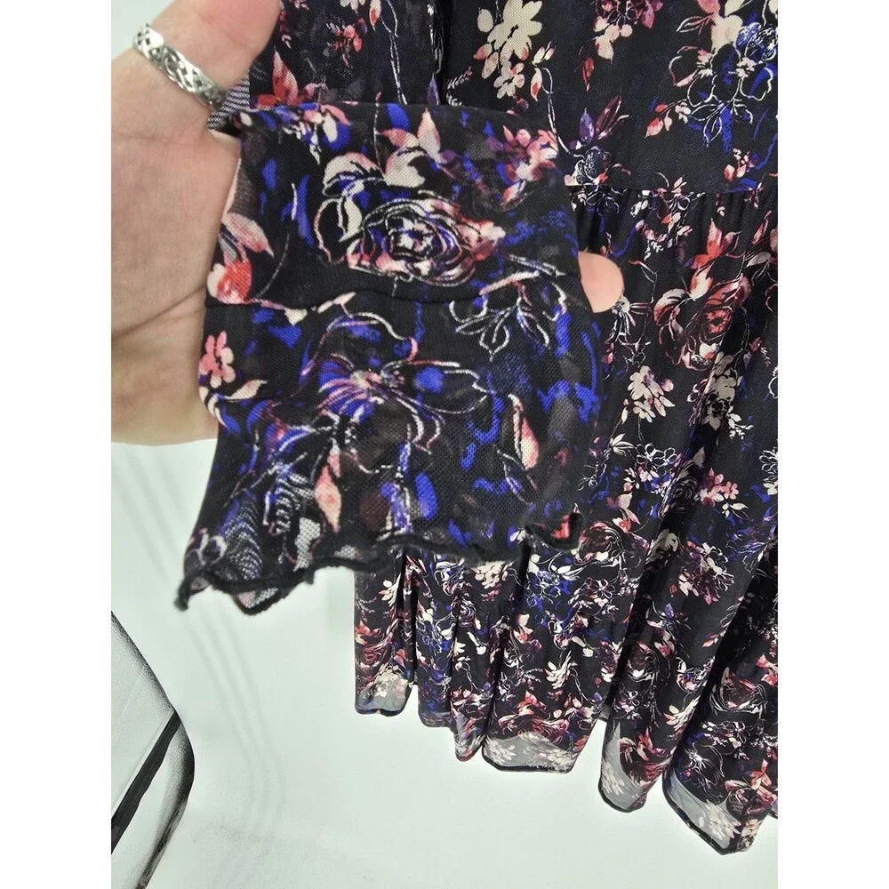 Torrid Plus Size Ruffled Mini Dress Mesh Dark Floral Black Skater Babydoll Dress